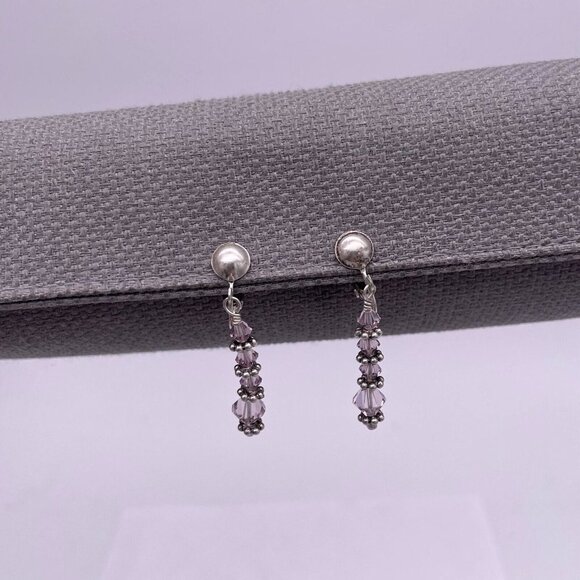925 Sterling Silver Faceted Beaded Dangle Earrings Lever Back Closure - Picture 4 of 4